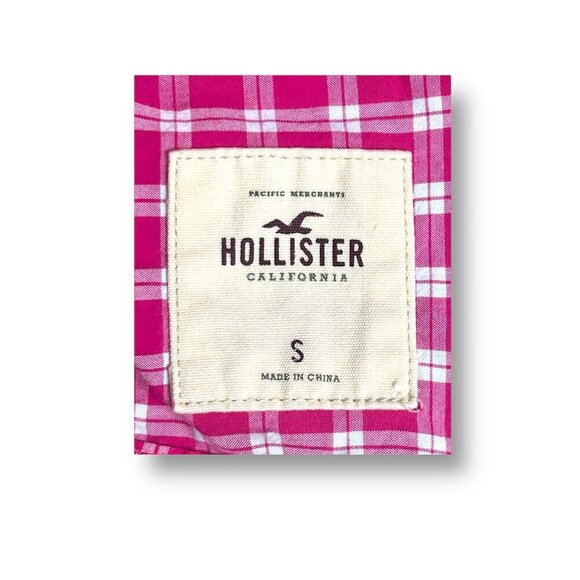 Hollister S Pink Plaid Button Up Shirt Fitted Cotton Long Sleeve Y2K Preppy Top - Picture 6 of 7